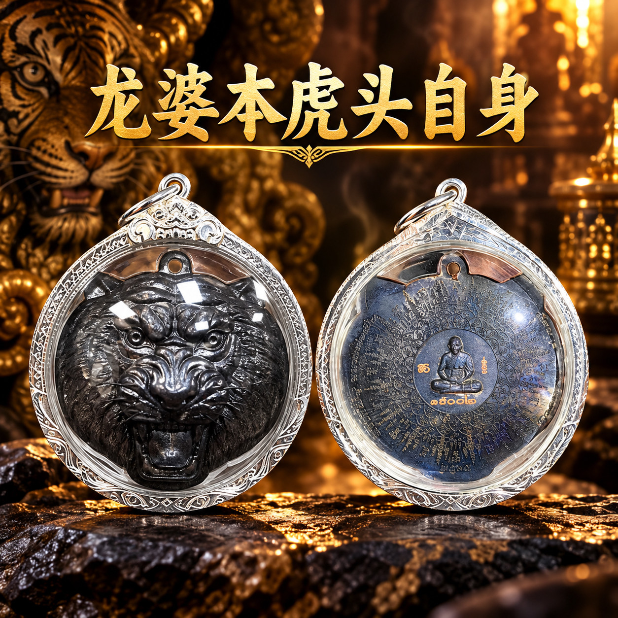 泰国佛牌正品龙婆本2538年虎头自身银壳吊坠
