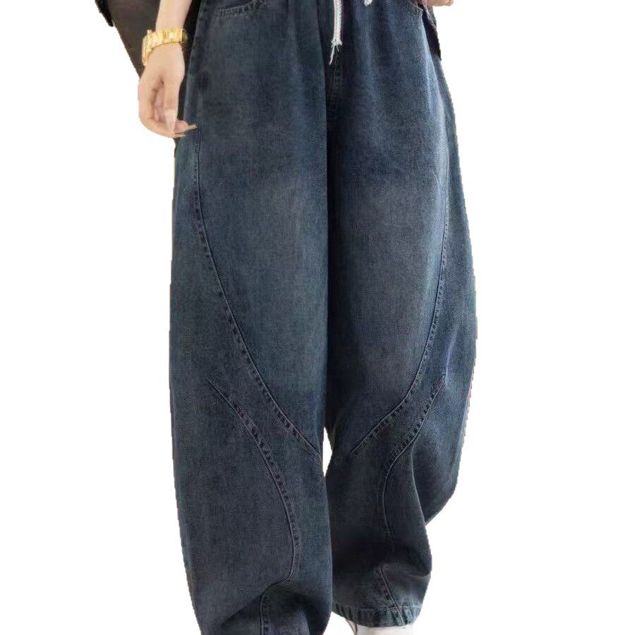 26年春夏款牛仔裤女长裤学院风松紧腰宽松休闲慵懒分裤子薄款显瘦