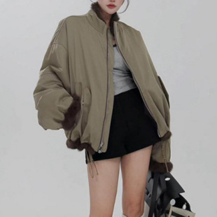 仿皮草立领双面穿保暖派克服 韩版 仿兔毛一体外套女2025冬季 新款
