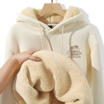 特厚潮牌羊羔绒卫衣男款冬季重磅