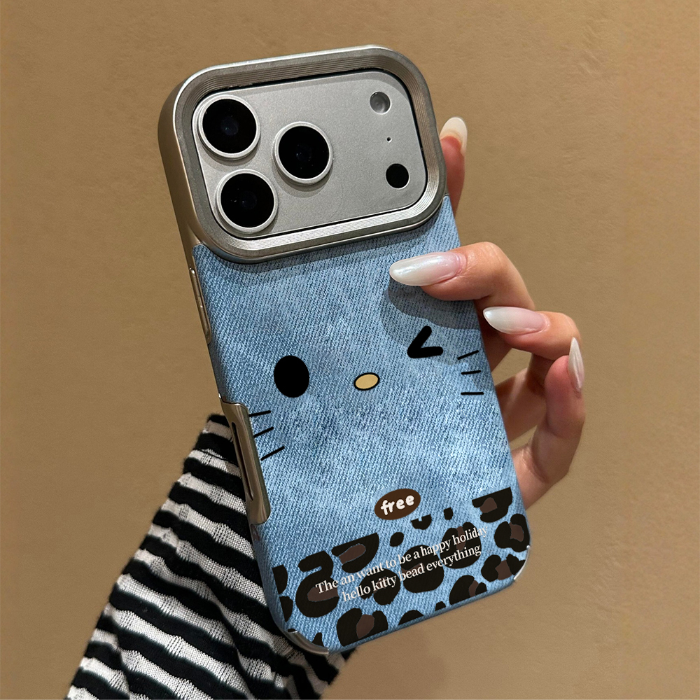 适用于iPhone苹果17promax手机壳iphone15pro新款小羊皮14高级12p秋冬复古牛仔纹16promax防摔小羊皮猫咪kt