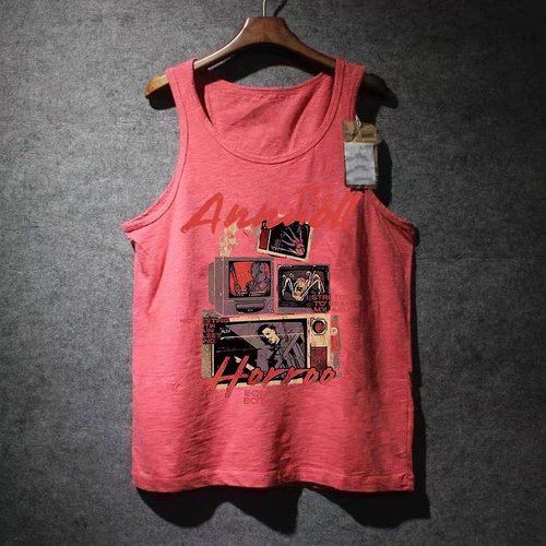 外贸尾货余货100%纯棉美式卡通风印花背心男夏季宽松无袖上衣潮牌