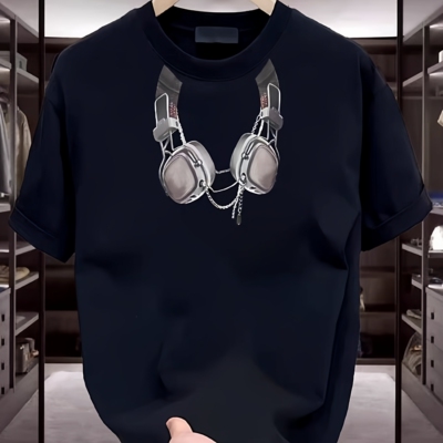 外贸余货~尾货清仓捡漏100%纯棉潮牌耳机印花T恤男短袖宽松圆领