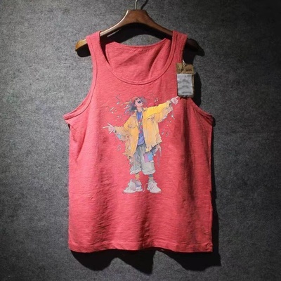 外贸尾货余货100%纯棉2026夏卡通风印花背心男女夏季宽松大码上衣