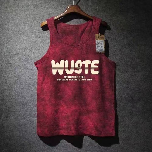 外贸尾货余货100%纯棉高街风扎染印花背心男夏季宽松潮牌圆领无袖