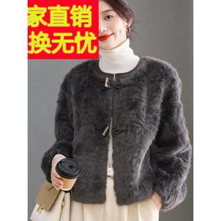 水貂绒皮草大衣外套女开衫短款羊剪绒小披肩宽松圆领中老年妈妈装