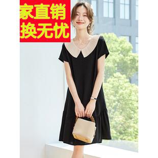 2025夏日新款减龄超火黑色娃娃领漂亮真丝桑蚕丝连衣裙小个子裙子
