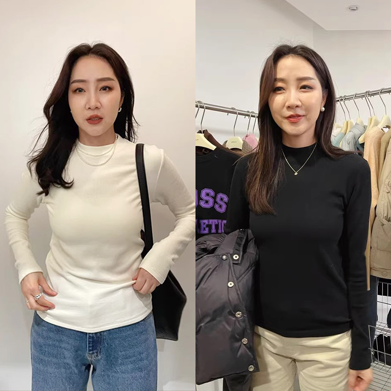 widelia陈魅儿2025 秋冬新款 韩版小立领长袖打底衫加绒磨毛T恤女