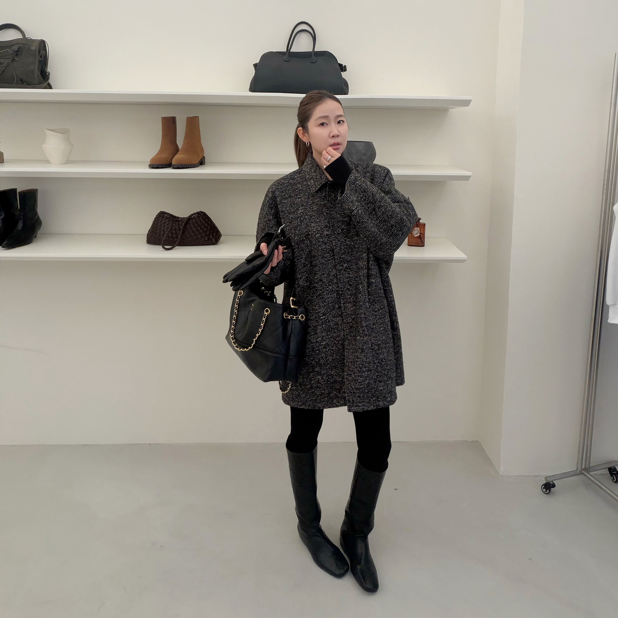 widelia陈魅儿2025秋冬新款 高级感中长款毛呢风衣宽松翻领外套女