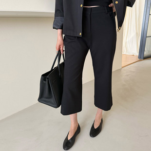 widelia陈魅儿2026春夏新款 通勤高腰显瘦修身休闲裤黑色八分中裤