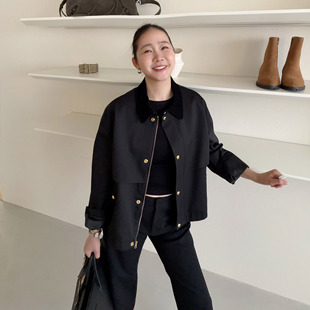 widelia陈魅儿2026春季新款 高级百搭重工拼接丝绒领长袖夹克外套