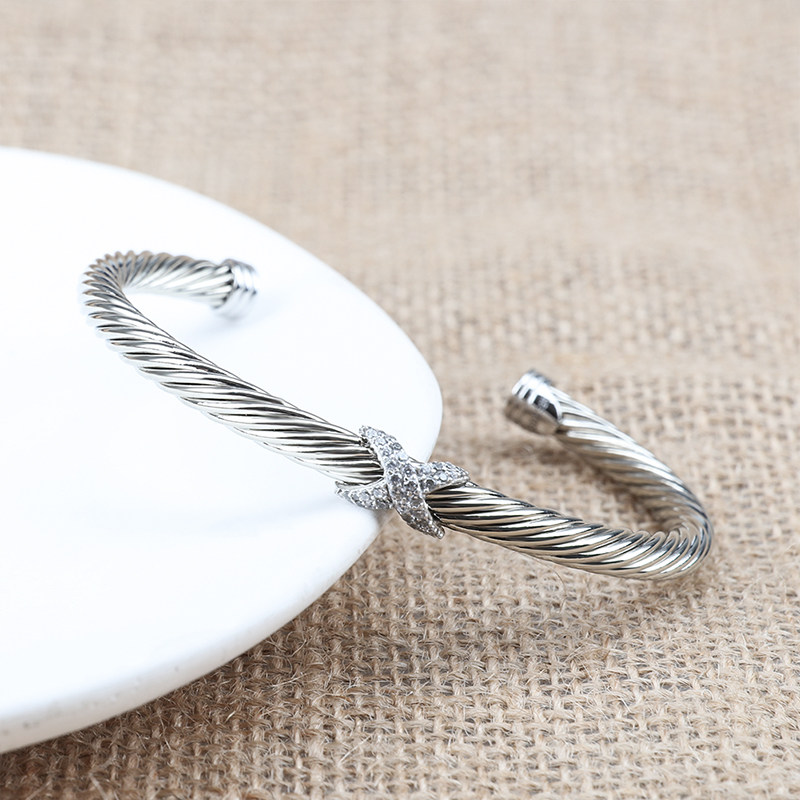 DAVID DAVID BRACELET 5MM EUROPEAN AND AMERICAN CABLE 8 CROSS FULL DIAMOND X OPENING WISH CROSS-BORDER EBAY DAVID