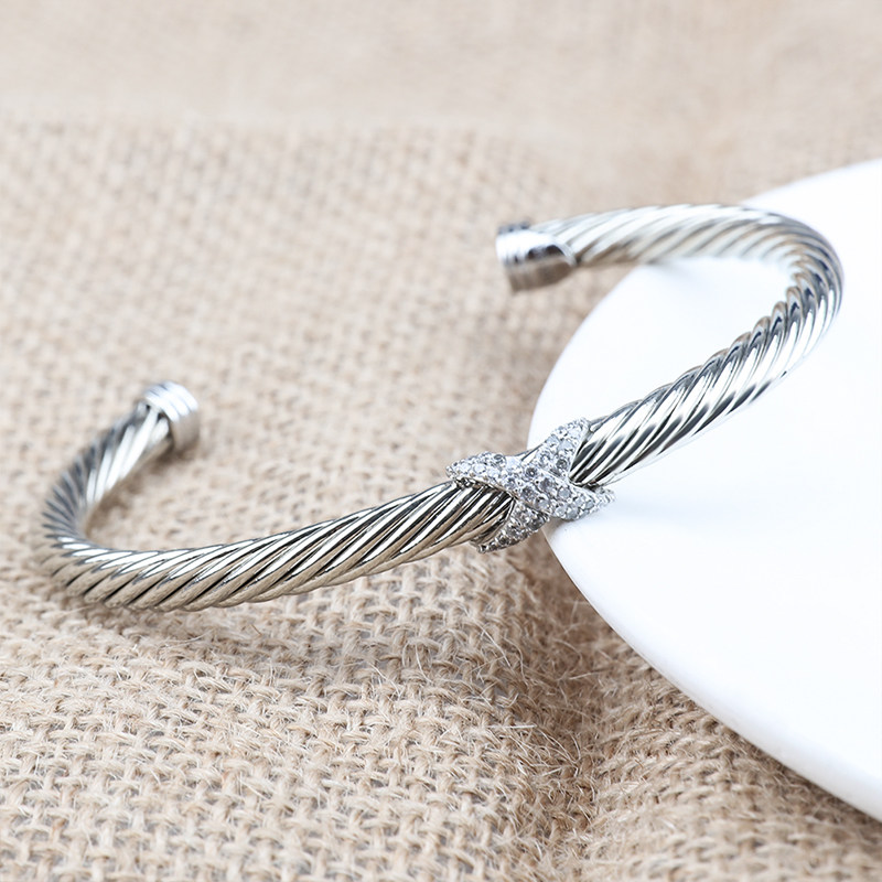 DAVID DAVID BRACELET 5MM EUROPEAN AND AMERICAN CABLE 8 CROSS FULL DIAMOND X OPENING WISH CROSS-BORDER EBAY DAVID