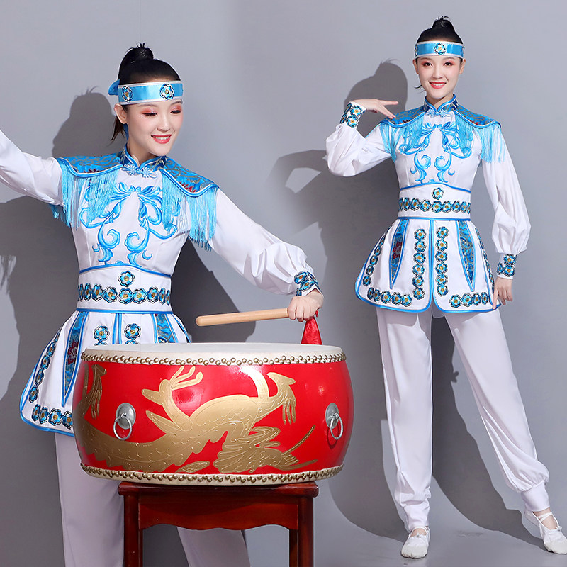 威风锣鼓打鼓服装女中国风腰鼓水鼓开场舞蹈服装白喜事演出活动