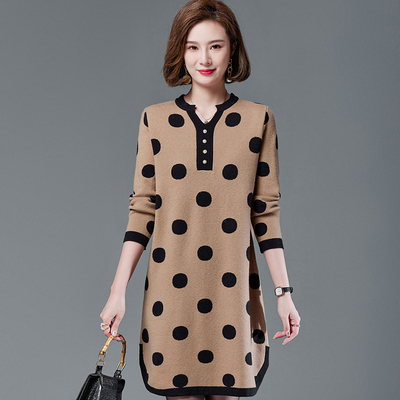 妈妈装秋冬毛衣连衣裙羊毛打底衫