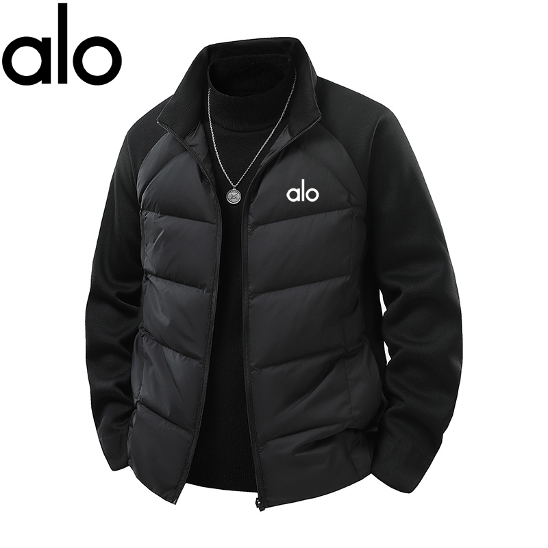 alo拼接羽绒服男2025新款冬季保暖外套潮宽松休闲运动立领上衣女