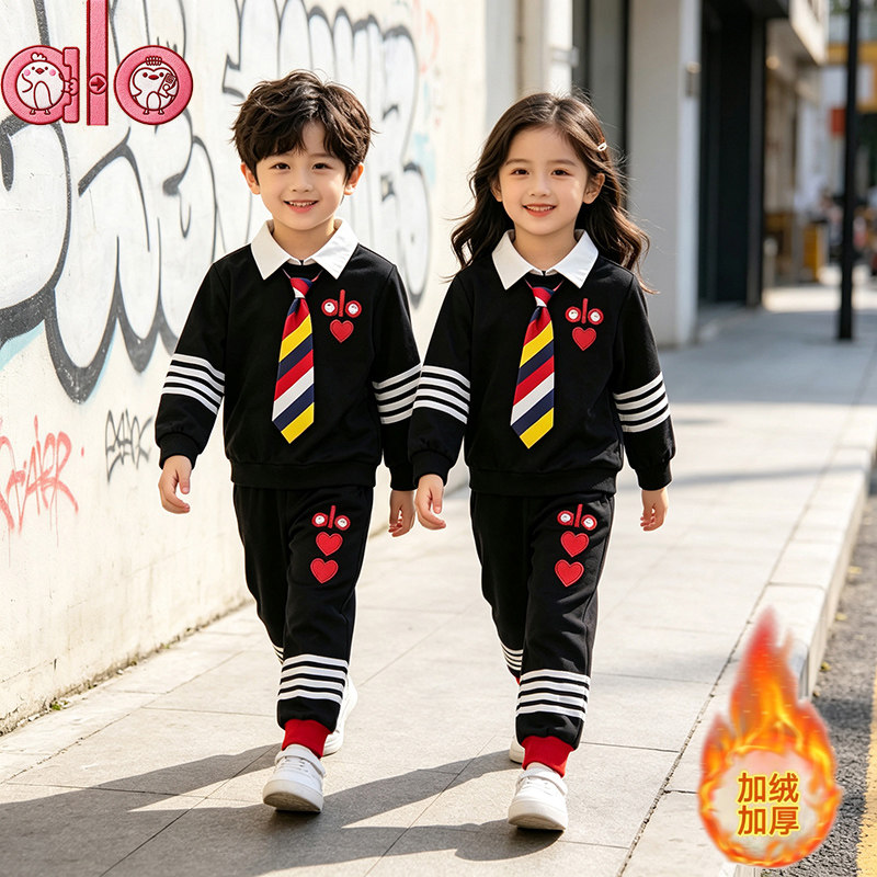 儿童假俩件仿领带爱心卫衣套装