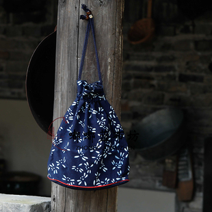 原创手工乌镇特色蓝印花布特大木珠包民族风手工艺布包手拎休闲包