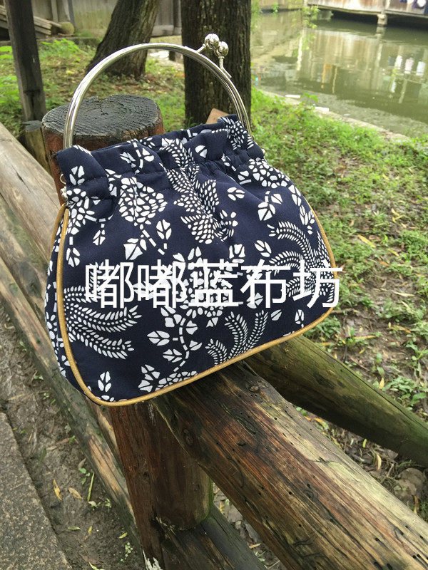 2018新款乌镇特色特产蓝印花布包 印染 铁环手提小包 复古风 包邮
