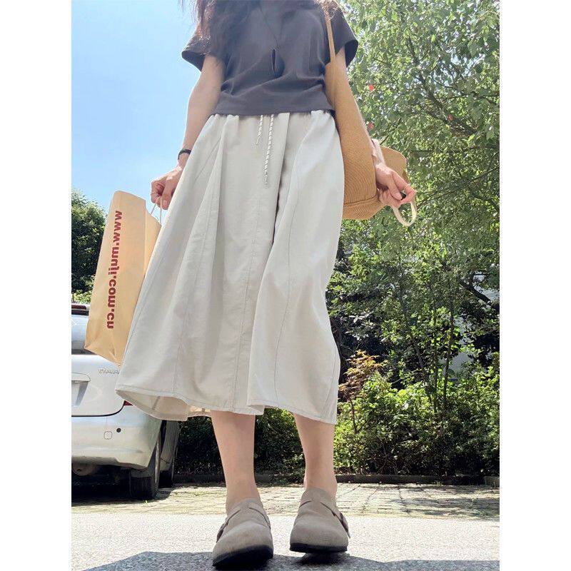 老钱风工装半身裙女夏季2025新款高腰a字长裙南瓜裙小个子山本裙