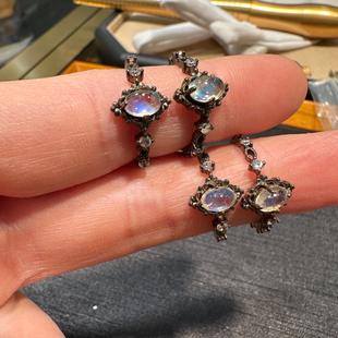 925银镶嵌天然月光石戒指菱形耳钉做旧款复古可抛光增亮230020