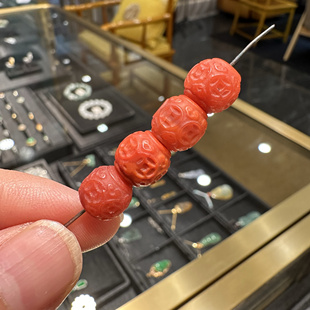 卡9mmDIY天然南红玛瑙雕刻车轮回纹珠对珠手链配饰隔珠顶珠单颗