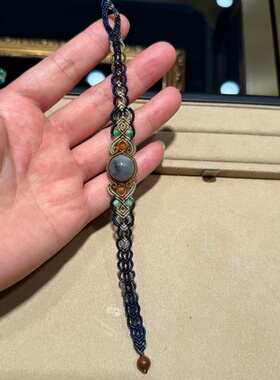 手工编织天然翡翠乌鸡种圆珠手绳手链异域风情西域风情