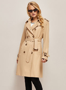 嘉泽华2025年秋季新款中长B家风衣女嘎巴甸经典双排扣收腰外套女