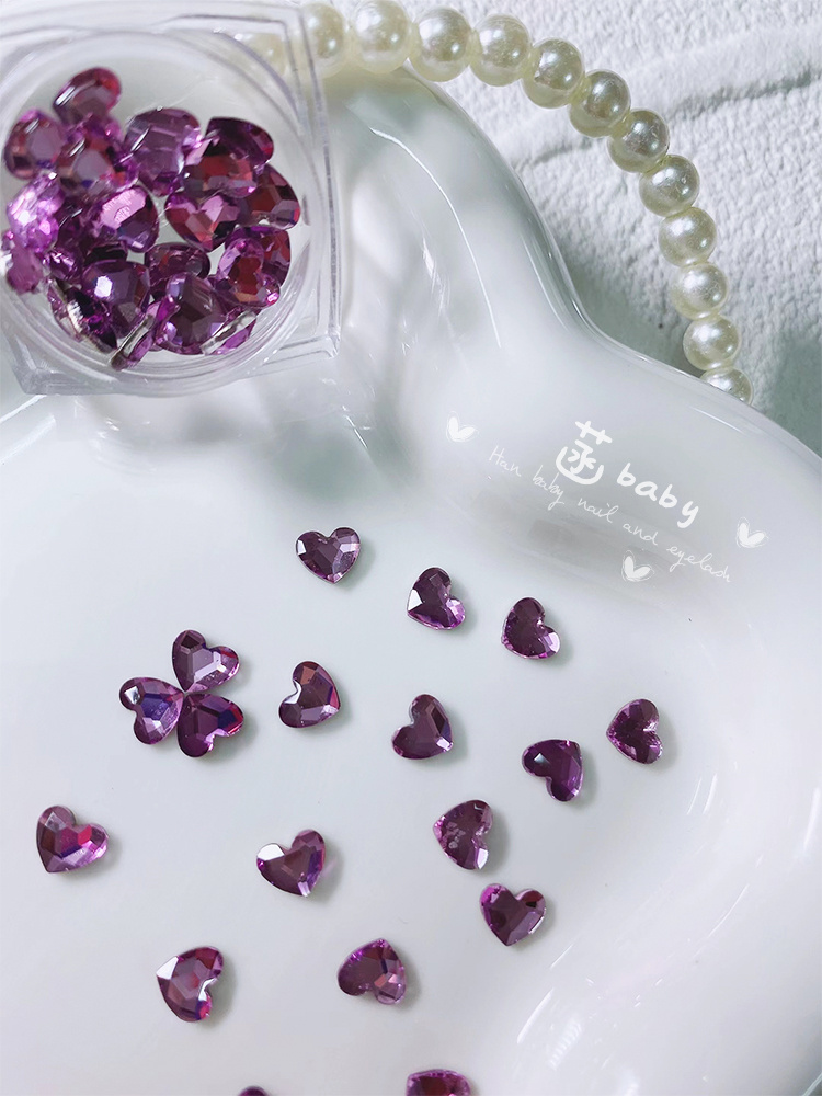 ARATA紫色平底爱心钻美甲饰品