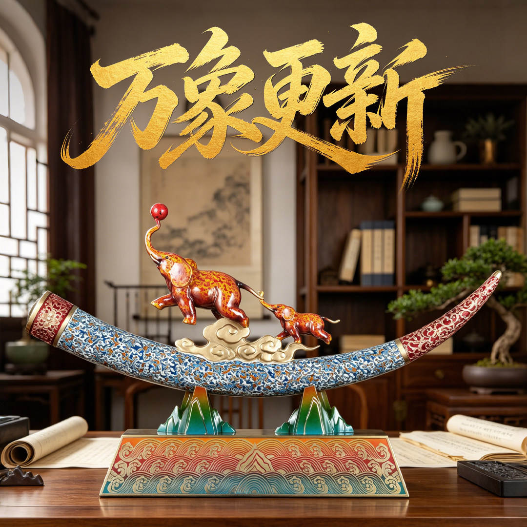 彩铜大象摆件招财万象更新仿真象牙创意摆设家居客厅电视柜装饰品