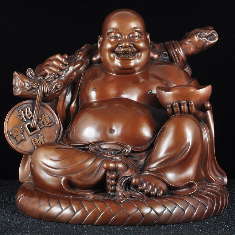 紫铜招财弥勒佛摆件笑口常开大肚佛笑佛元宝家居客厅玄关装饰品