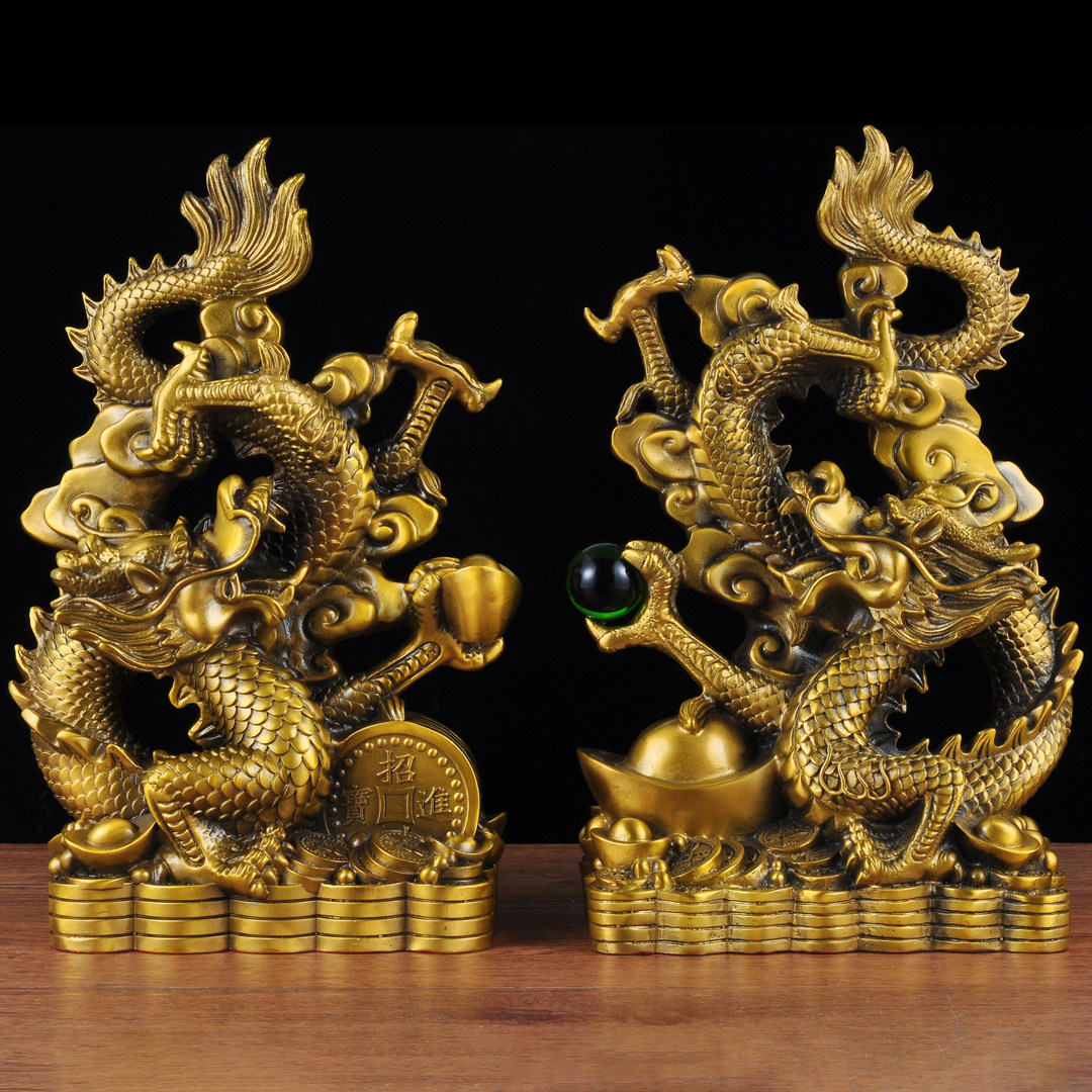 黄铜招财祥龙摆件一对风水龙家居客厅玄关酒柜装饰品乔迁开业礼品