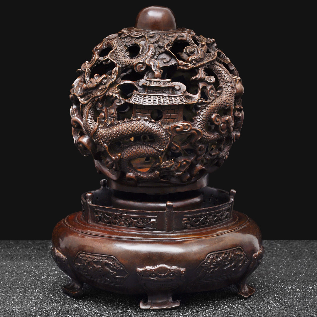 紫铜色九转乾坤鼎摆件招财九龙戏珠鼎家居客厅酒柜装饰品开业礼品