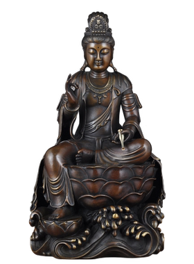 全铜坐莲自在观音摆件观音像观世音菩萨铜像居家寺庙佛堂佛像供奉