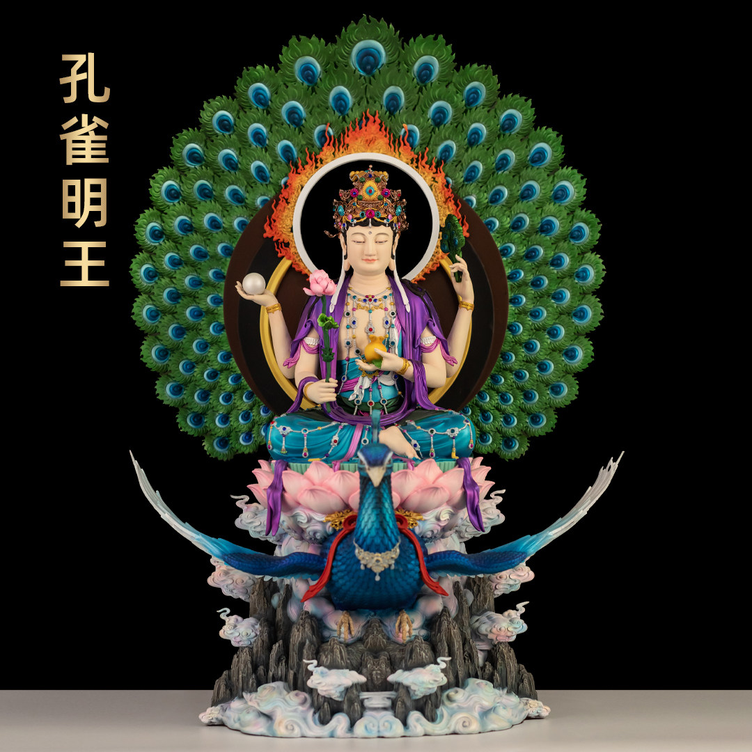 台湾纯铜古旧新潮孔雀明王像金刚孔雀大明王佛母家用佛堂供奉佛像