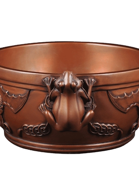 紫铜蛙趣聚宝盆摆件招财福蛙铜缸