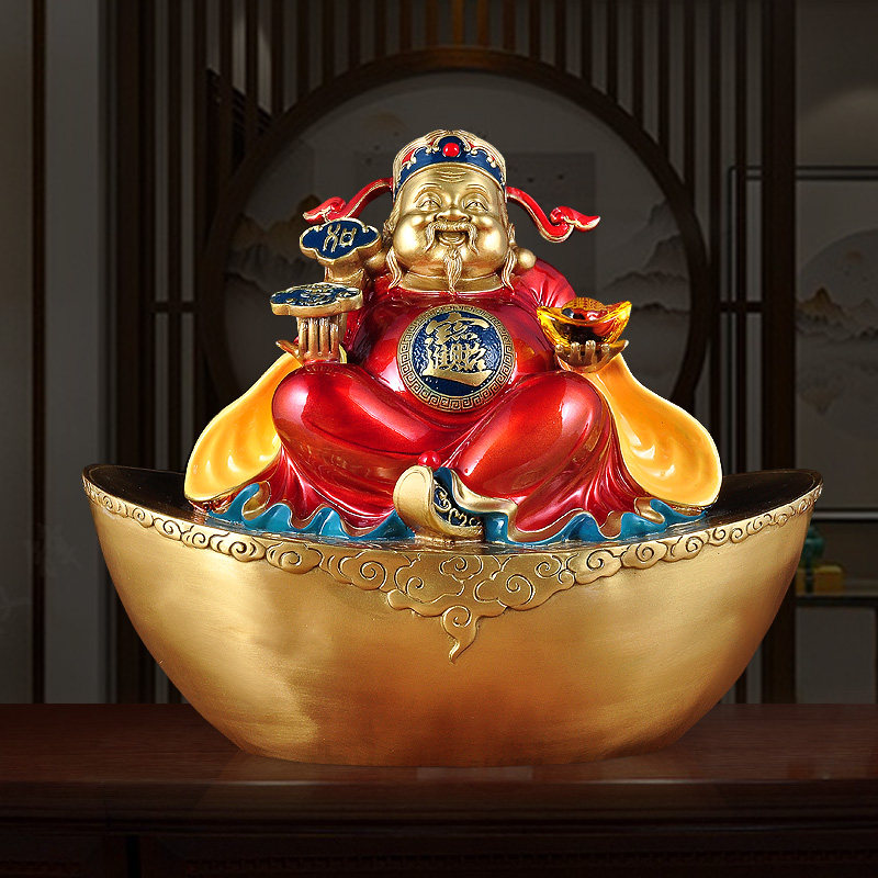 铜元宝财神爷摆件佛像招财家用供奉客厅玄关财位装饰店铺开业礼品