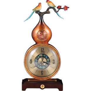 彩铜葫芦座钟摆件福禄双全装饰台式时钟石英钟家居客厅玄关装饰品