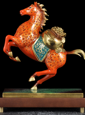 全彩铜钱袋马摆件立马发财招财马