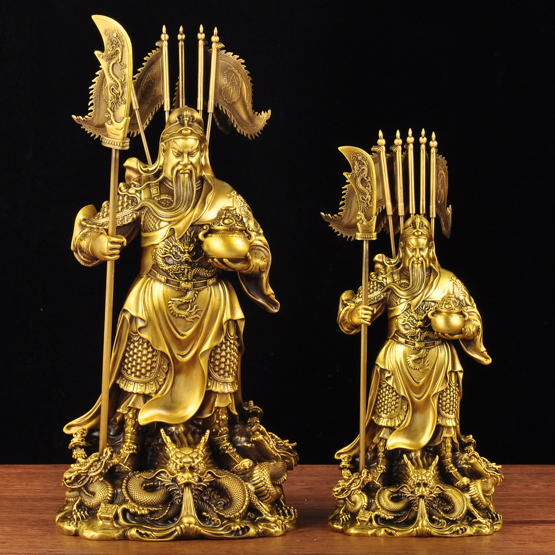 黄铜九龙关公摆件关二爷招财关公像武财神供奉家居客厅玄关装饰品