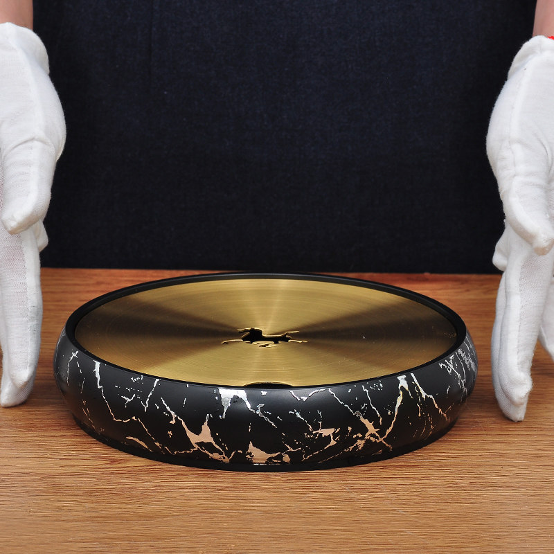 铜茶洗盘带盖水盂杯洗茶渣缸家用茶盆洗茶碗茶道客厅功夫茶具配件