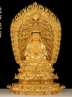 黄铜贴金观世音菩萨佛像摆件供奉