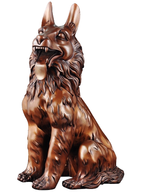 莲善堂紫铜招财狼狗摆件