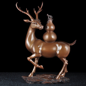 紫铜梅花鹿招财葫芦摆件一鹿平安家居客厅电视柜装 饰品乔迁礼品