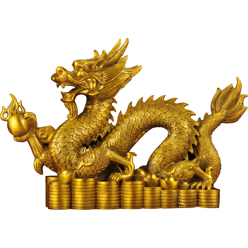 黄铜金钱招财龙摆件生肖龙风水
