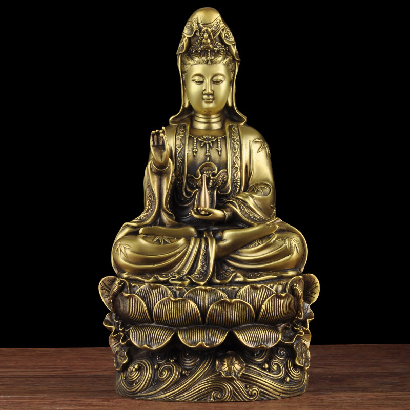 全铜观音莲花坐像摆件南海观世音菩萨家用观音像寺庙佛堂供奉用品