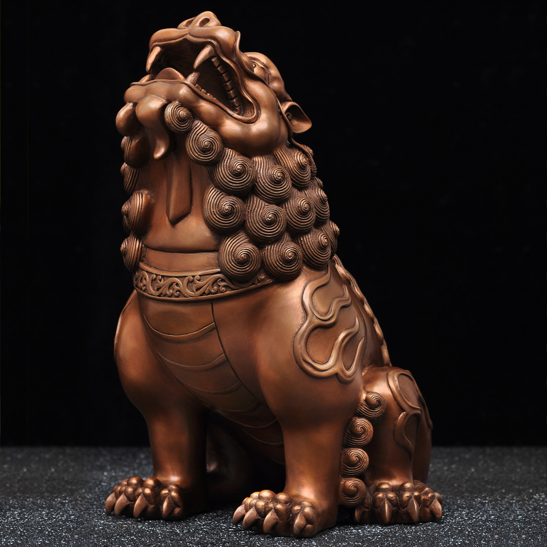 紫铜狻猊摆件龙生九子招财朝天吼风水家居客厅电视柜玄关装饰品