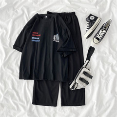 2021 real shot summer fattening plus size women's fat mm fat sister slim Capris short sleeve two piece suit