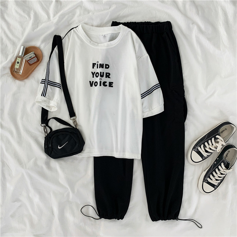 2021 real shot summer fattening plus size women's fat mm fat sister slim Capris short sleeve suit