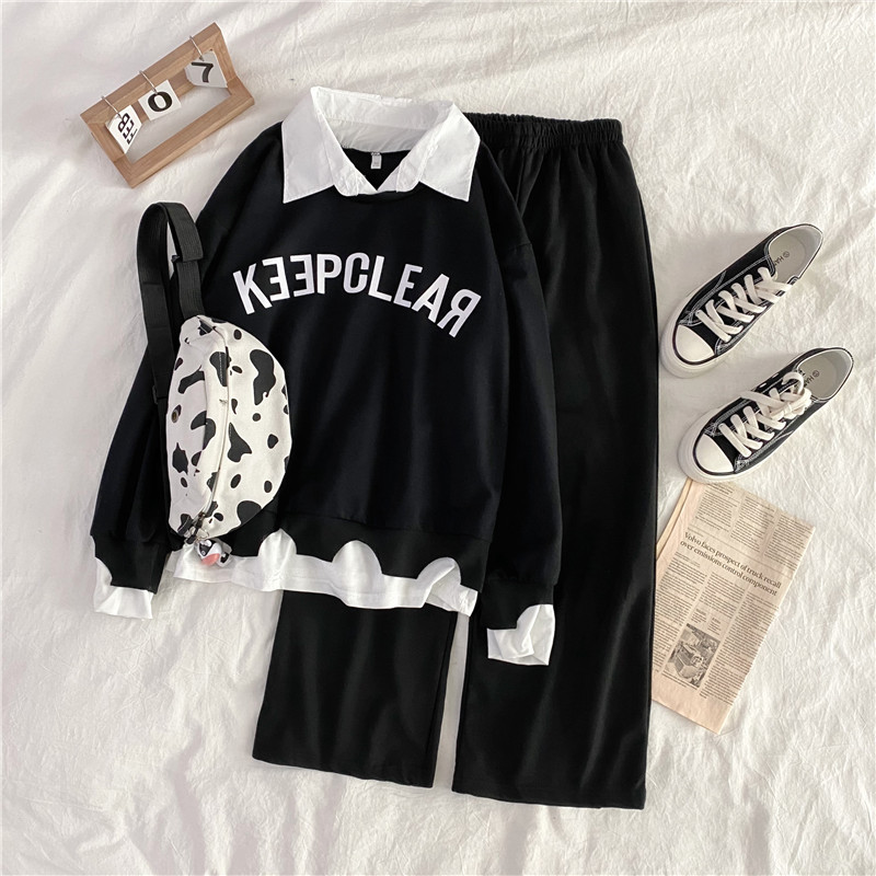 2021 shooting ~ spring clothes loose long sleeve thin casual suit women's two piece long sleeve women's Capris